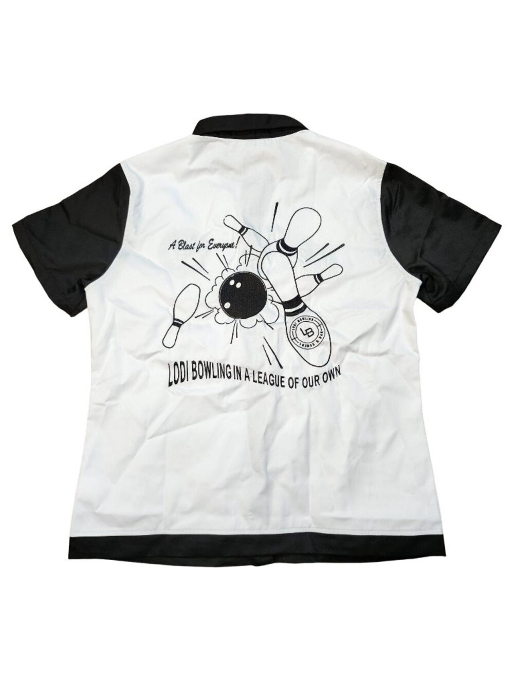 Lodi Bowling Lounge & Bar Short Sleeve Button-Up Shirt 2XL Black & White